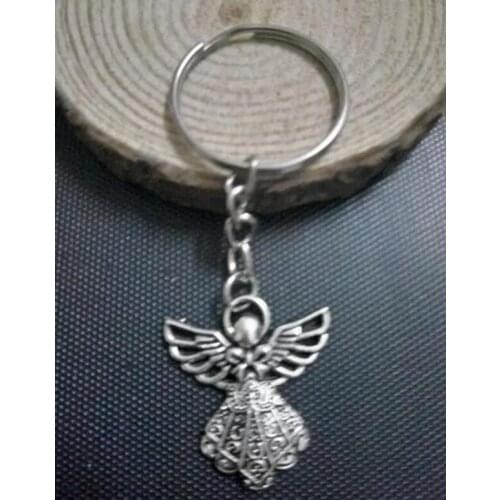 Fashion Vintage Zinc Alloy Angel Wings Keychain Gifts 25mm Trace Chains Charm Fit Key Chains Jewelry 30Pcs