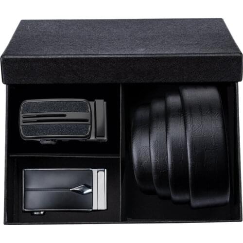 Barry.Wang Fashion Leather Belt Men Black Automatic Buckle Luxury Gift Box Set Brown Leather Jeans Belt Casual Waistband Strap