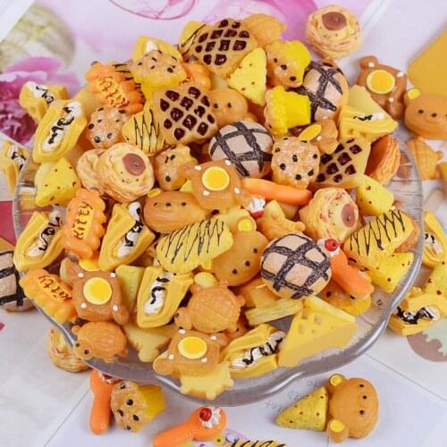 Wholesale 80pcs/Lot DIY Jewelry Findings Imitation Cute Biscuit Bread Beads Charms Ornament Accessories Embellishments Buttons