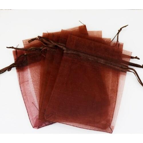 Organza Bags 20x30cm Wholesale 100pcs/lot Coffee Organza Drawstring Gift Bag Cute Boutique Jewelry Packaging Bag & Pouches