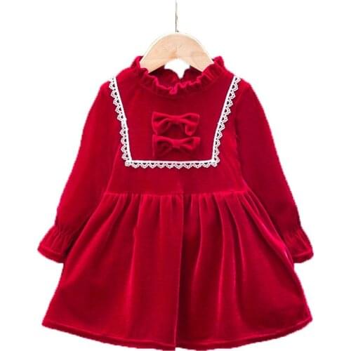 Girls Early Autumn Dress Children Dress Spring and Autumn Dress 2021 Children Girl Foreign Style Baby Velvet Red Princess Skirt