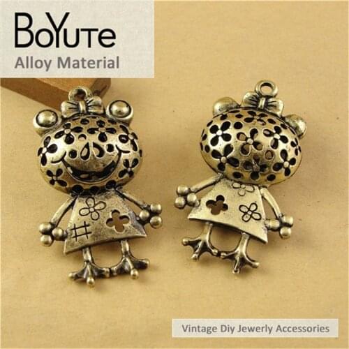 BoYuTe (10 Pieces/Lot) 23*42MM Wholesale Antique Bronze Plated Zinc Alloy Princess Frog Pendant Charms for Jewelry Making