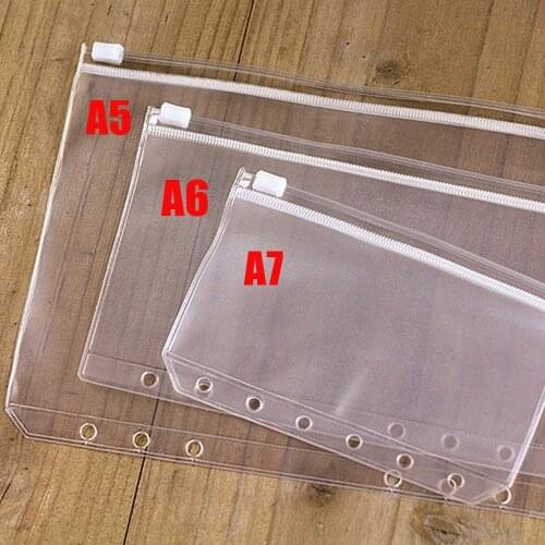 A5 A6 A7 PVC Zipper Bag Loose Leaf Bag Elastic Transparent Separated Zipper Bag Planner Credit Card Pockets Storage Organizer