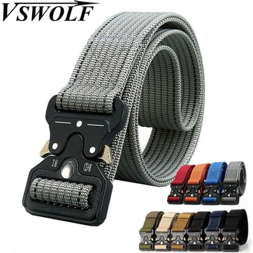 Army Nylon Belt Men Waist Strap Elastic Metal Buckle Girdle Red Blue Orange Gray Tactical Nylon Belt Military Heavy Duty Belt