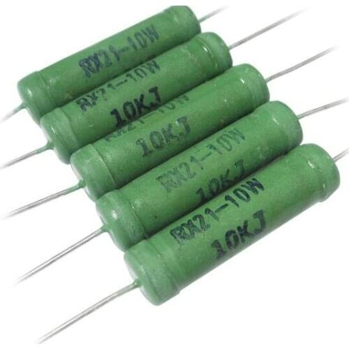 5pcs RX21 10W Wire Wound Resistance 5% 1R 10R 100R 1K 10K 12K 15K 18R 20R 22R 24R 27R 30R 33R 36R Resistor