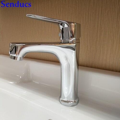 Senducs Chrome Basin Faucet Quality Brass Bathroom Basin Sink Faucet Deck Mounted Hot Cold Bathroom Basin Mixer Tap