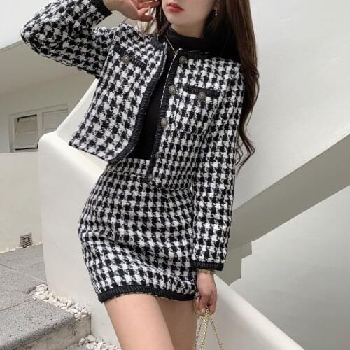 Houndstooth Woolen Blazer Retro Houndstooth Custom Made 2-Pieces Suit Jacket Female Temperament Korean Thick Woolen Cloth