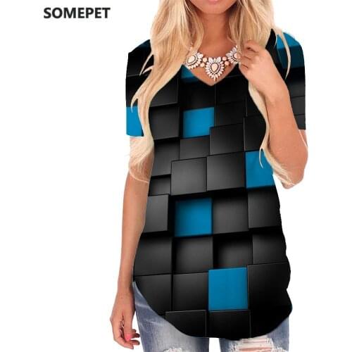 SOMEPET Geometric T-shirt women Psychedelic T-shirts 3d Vortex Tshirts Printed Black Shirt Print Stereoscopic V-neck Tshirt