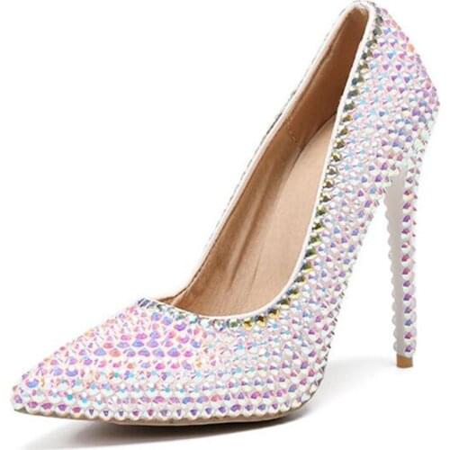 Sexy Women Pumps Ladies Wedding Shoes Thin High Heels Sequined Cloth Slip On 11.5CM Pointed Toe Dress Office & Career Party