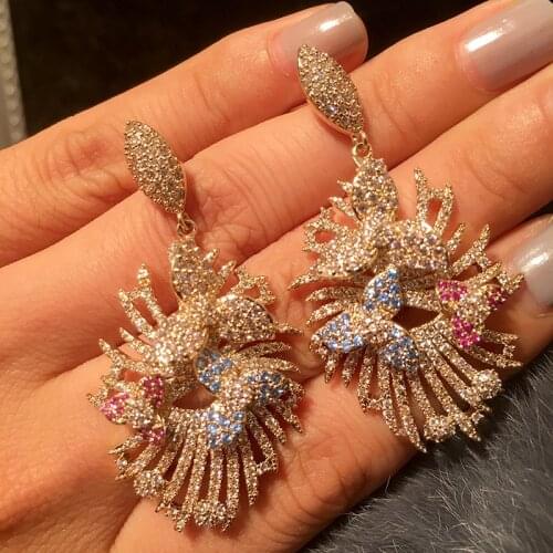 High Quality Luxury Cubic Zircon Flower Petal Earrings Atmospheric Banquet Wedding Womens Gold Color Charms Sexy Jewelry