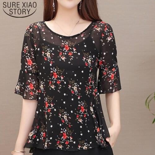 Floral Ladies Tops Blusas Mujer De Moda 2019 Chiffon Blouse Shirts Women Tops Plus Size 4XL-5XL Blouse for Women 4791 50