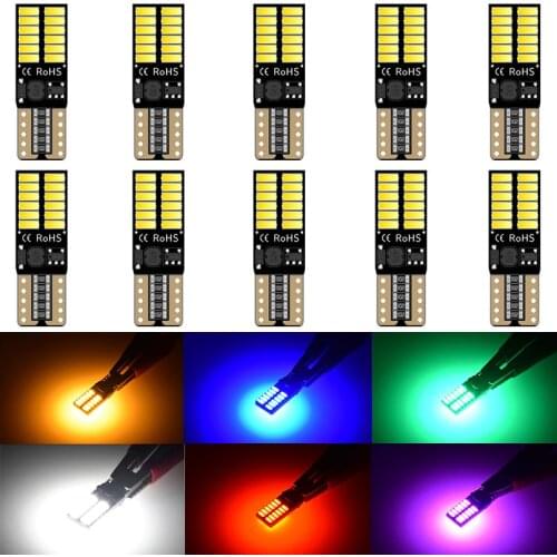 10pcs LED T10 W5W CanBus bulbs 194 168 Error Free 4014SMD car interior Dome Reading Front Sidemarker light White Amber Red Green