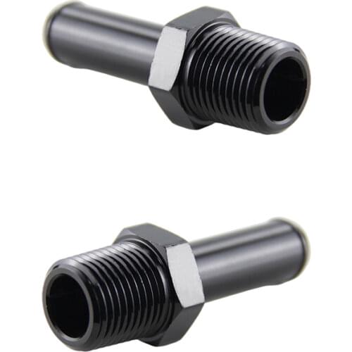 2PCS ALUMINUM 1/2" NPT MALE STRAIGHT TO 5/8" HOSE BARB NIPPLE AN10 FITTING BLACK
