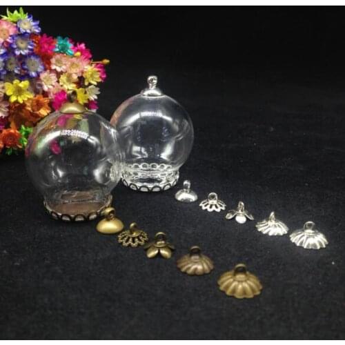 300sets/lot 30*20mm glass globe LACE base beads cap glass vial pendant glass wish bottle necklace accessories glass cover dome