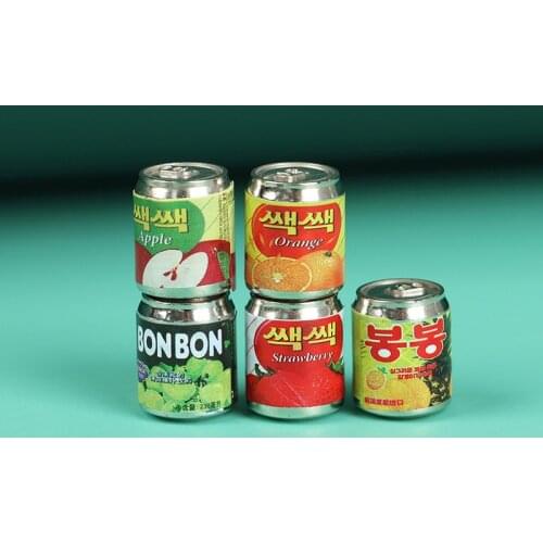 5pcs 1/12 Cute Miniature Dollhouse Fruit Drink Can Bottle Pretend Play Food Doll House Accessories