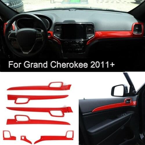7Pcs Inner Center Console Dashboard Panel & Door Handle Trim Cover for Jeep Grand Cherokee 2011-2020 Red