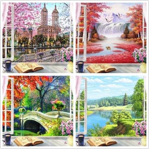 DIY 5D Diamond Painting Window Landscape Mosaic Embroidery Cross Stitch Full Square/Round Drill Home Decoration Scenery Painting