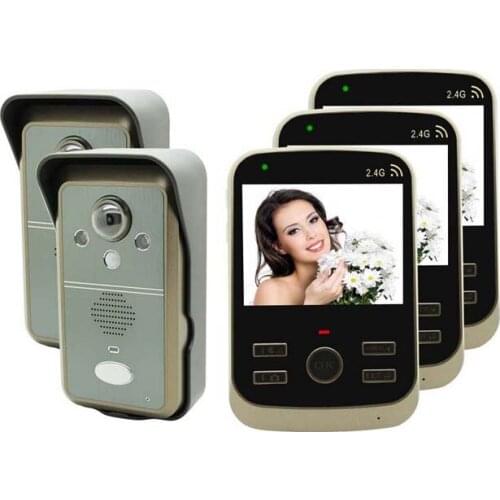 2 Doors Control 3.5"Wireless Digital Intercom System Video Door Phone Motion Sensor&Taking Photos Function 2Cameras+3Monitors