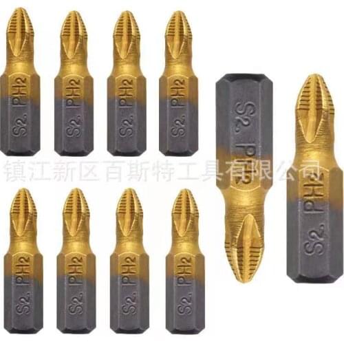 10pcs/Lot PH2 Titanium Coated Screwdriver Bits 25mm Length 1/4 inch Shank Electric Drill Bit For Power Tools