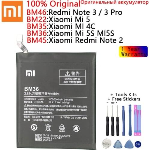BM36 BM22 BM35 BM45 BM46 Battery For Xiao mi Mi4C Mi5S Mi 5 4C 5S Mi5 Redmi Note 2 3 Pro Replacement Battery Batterie Free Tools