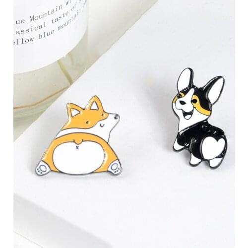 Heart Butt Animal Pins Cute Cartoon Dog cat Brooches Corgi lover enamel Pins Lovely Lapel Pins Badges Gift for dog mom Jewelry
