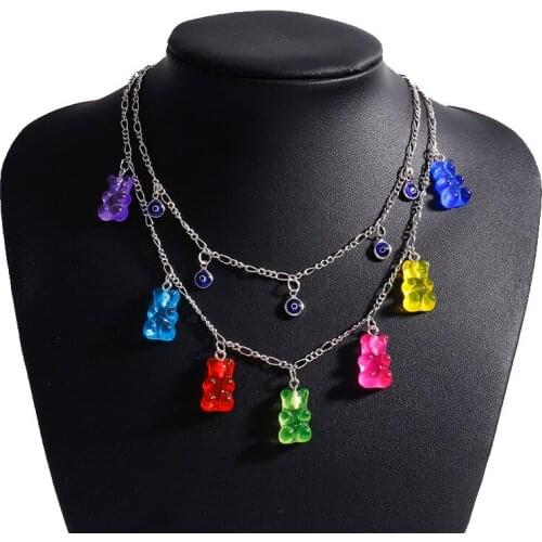 Bear Chain Styles Candy Necklaces Handmade Colors Cute Resin Gummy Color Pendant for Women&Girl Daily Jewelry Party Goth Layered