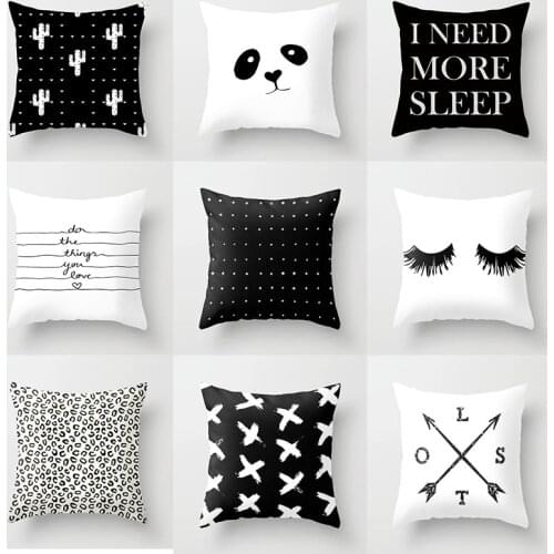 45*45cm Nordic Style Black And White Geometric Peach Skin Pillow Case Home Sofa Cushion Pillowcase Printing Panda Housefly