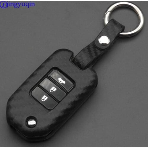 Jingyuqin Carbon Silicone Car Remote Key Case Folding Keychain Fob Cover for Honda 2016 2017 CRV Pilot Accord Civic Fit Freed