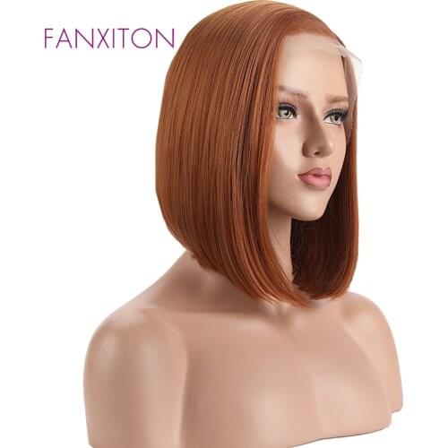 FANXITON Synthetic Lace Front Wig For Black Women Glueless Orange Lace Front Wigs Straight Short Bob Wigs Synthetic Hair Wigs