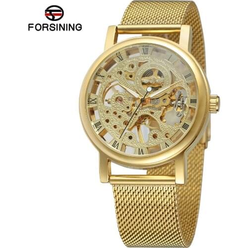 FORSINING Mens Classic Skeleton Mechanical Hand-wind Watches Stainless Steel Bracelet Brand Luxury Hollow Popular Watch Saat