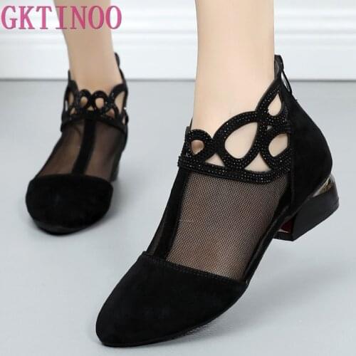 GKTINOO 2021 Spring summer comfortable women shoes sandals mesh genuine leather sandals ankle boots big size summer women sandal