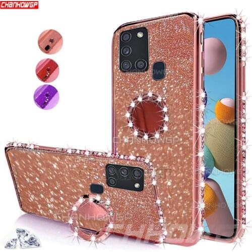 Glitter Diamond Ring Case For Samaung Galaxy A21S A51 A71 A50 A70 A30 A01 A11 A31 A41 A20 A10 S M30S M11 M21 M31 M51 Soft Cover