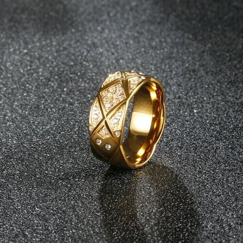 316L Stainless Steel Rings For Women Gold Color Crystal Diamond Engagement Wedding Ring Jewelry