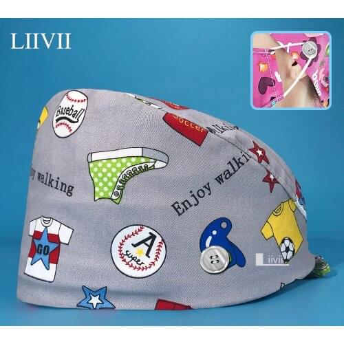 Cute Cartoon Print Scrubs Cap Women Men Skull Hats Hospital Medical Scrub Cap Pet Clinic Work Hat Beauty Salon Nursing Scrub Hat