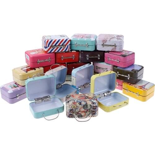 1PCS Mini Suitcase Pill Box Tin Box DIY Candy Pill Box Metal Moisture-proof Storage Container Storage Travel Metal Pill Case