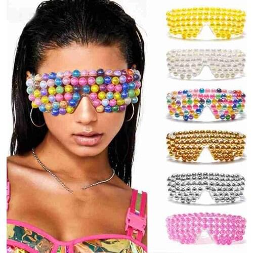 Fashion Colorful Steampunk Sunglasses Women 2021 Trend Fancy Pearl Oversized Goggle Glasses Female Eyewear Vintage Shades oculos