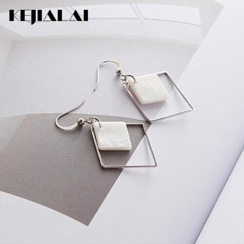 KEJIALAI Fashion Natural White Shell Square Earrings Female Simple Temperament Retro Geometric Earrings Female LY-C2053