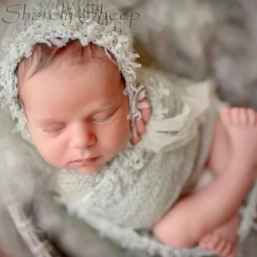 Mohair Stretch Wrap Newborn Photography Props Baby Girl Boy Lace Hat+Wraps Photo Shoot Posing Props bebe fotoshoot Accessories