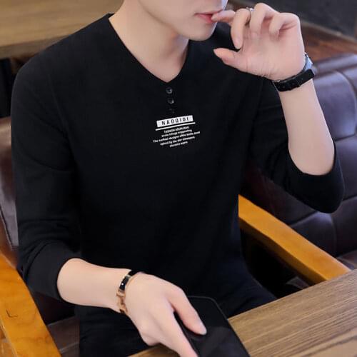 Mens Long-Sleeved T-shirt V-neck 2020 Autumn and Winter New Fashion Youth T-shirt Mens Bottoming Shirt