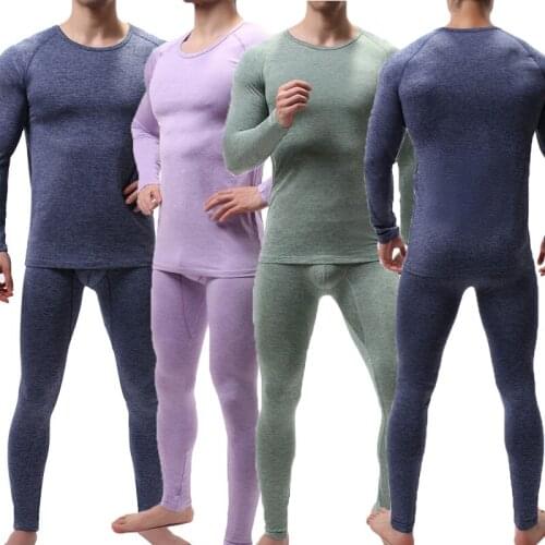 Mens Undershirts Sets Thermal Pajamas Sleepwear Long Sleeve Tops Trousers Pants Causal Fitness Winter Warm Underwear Homewear