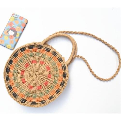 New Round Paper Rope Straw Female Summer Beach Bag a6235