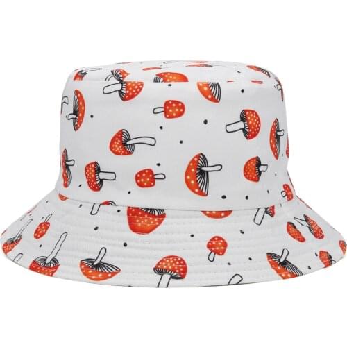 Fisherman Hats Female Outdoor Bucket Hat Spring Summer Mushroom Print Double-sided Sunshade Basin Hat Men Women