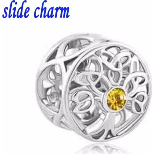 Free shipping Yellow Triquetra Celtic Family Tree Of Life For Charm Bracelet Beads for jewelry making Fit Pandora charm