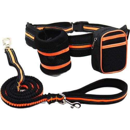 Hands Free Pet Dog Cat Running Jogging Padded Waist Belt Reflective Strip Elastic Leash Perfect Walking Training Dog Leash Set