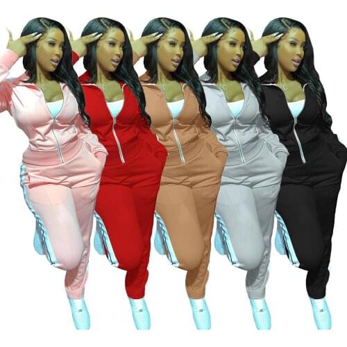 Casual Women Two Piece Set Striped Color Patchwork Jacket Coat + Pants Sportsuit Tracksuit Femme Winter Clothes Women Outfit