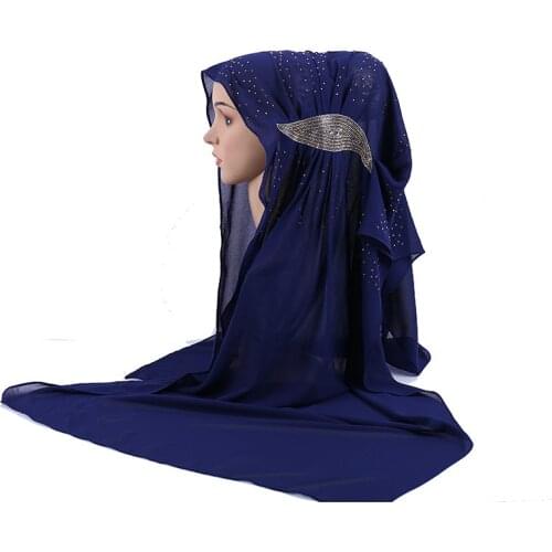2021 Women Chiffon Diamond Scarf Solid Plain Bubble Muslim Hijab Pleated Scarfs Headband Shawls Wraps Soft Feeling Neck Scarves