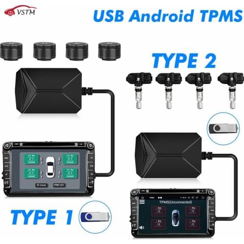 Android DVD TPMS USB Tire Alarm Auto Tire Pressure Monitoring System 4 Tire external / inner Sensors Temperature Alarm inner
