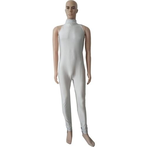 Light Grey Mens High collar One-piece bodysuit tights spandex high-elastic gymnastics training clothes can be customized