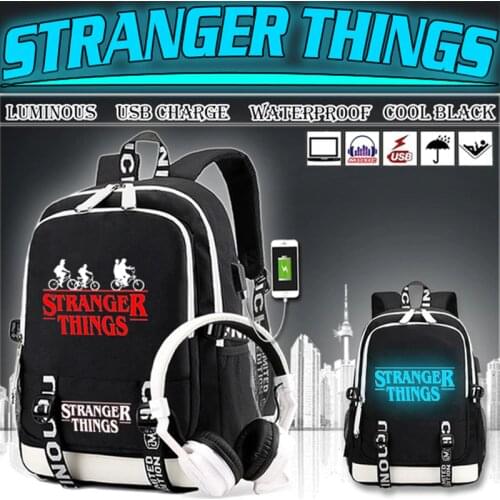BPZMD Luminous Bag Multifunction USB Charging Stranger Things Travel Canvas Student Backpack For Teenagers Boys Girls School Bag