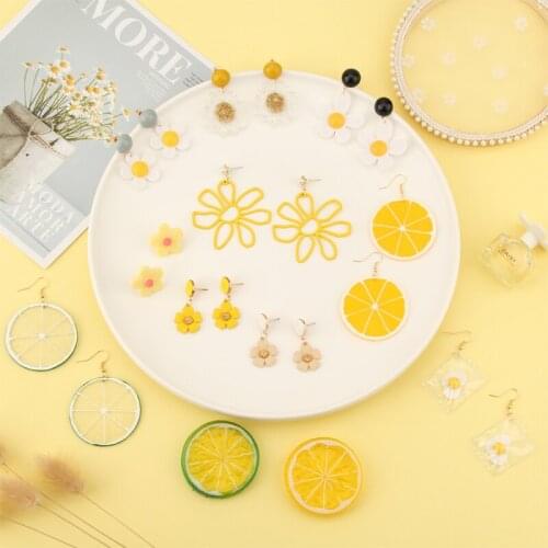 Zhiqiu fresh yellow flower earrings diy materials [non-finished products] earrings lemon daisy hyuna style